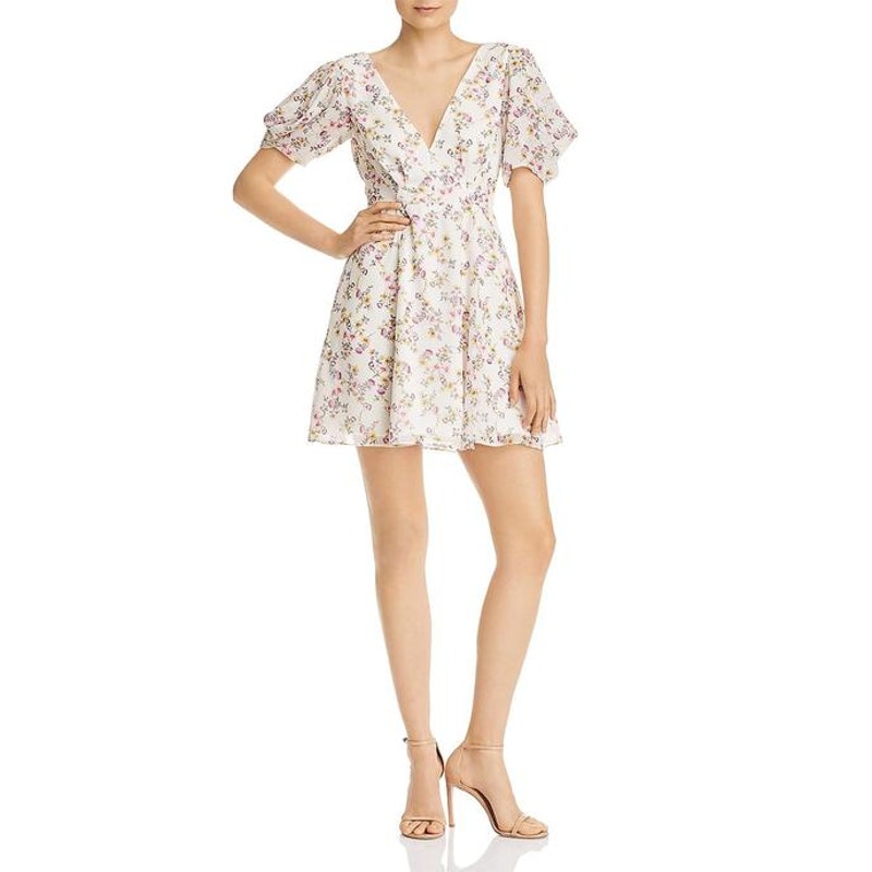 Fame And Partners Longina Floral Print Mini Dress Garland Ivory Size 10